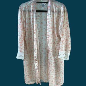 Vintage California Dynasty Sheer Orange Pink Floral Cherry Blossom Robe